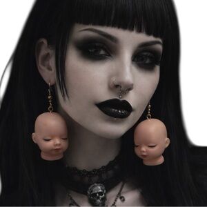 Goth Doll Head Earrings Creepy Cute Weird Girl Jewelry Oddities Horror Dollcore